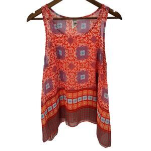 R. Rouge Womens Large Colorful Sheer Tank Top Vibrant Color Block